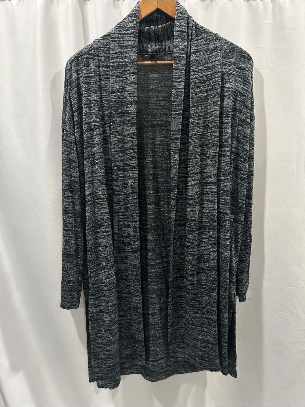Banana Republic Space-Dye Marled Black and Gray Open-Front Duster Cardigan